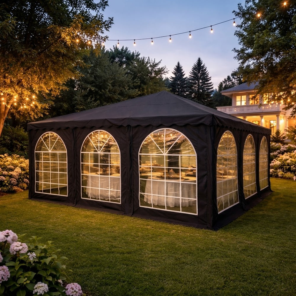 6x6m Black Pagoda Marquee Tent - Waterproof Outdoor Event Shelter