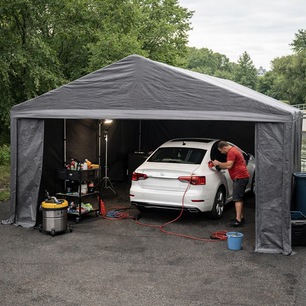 6x8m Grey PE 300 Storage Tent - Garden & Home Equipment