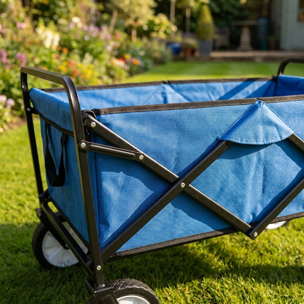 Blue Foldable Garden Trolley for Easy Transport and Storage - detail view