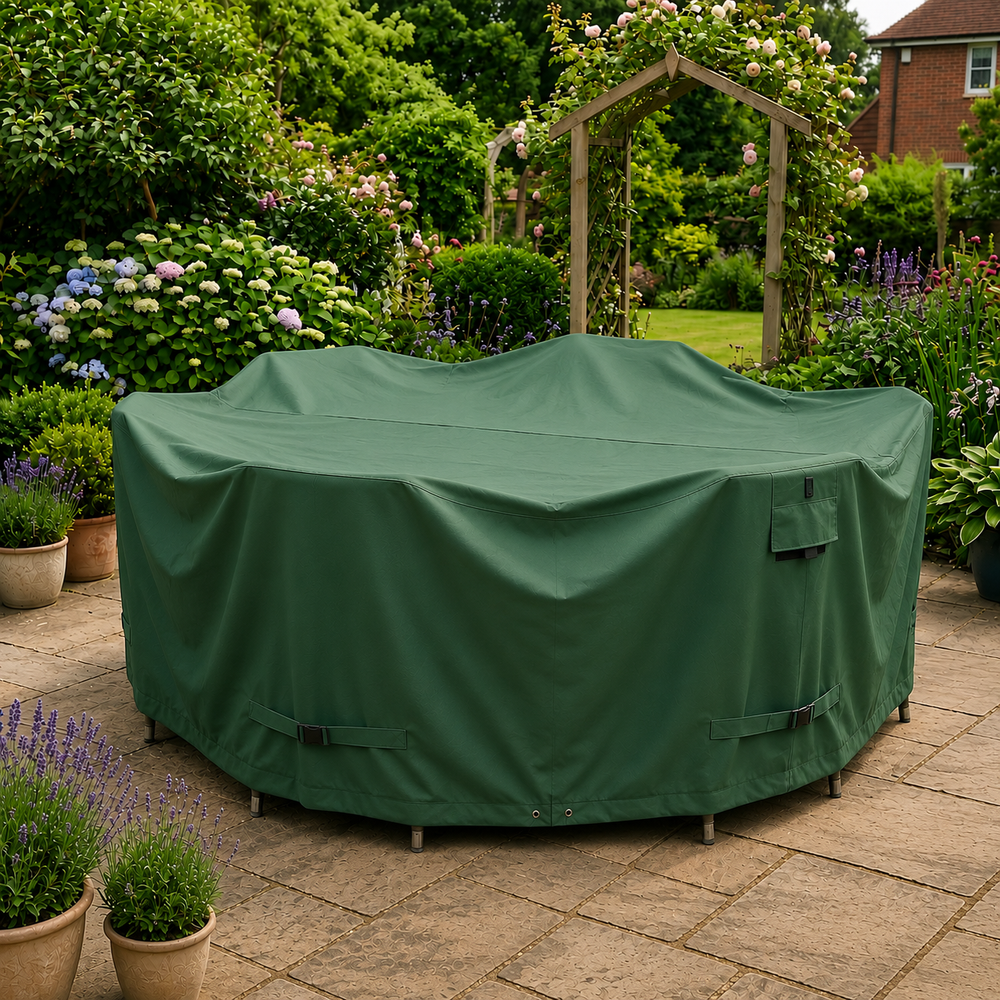 Round Furniture Set Cover – 6-8 Seater – Green Polyethylene – Outdoor Protection