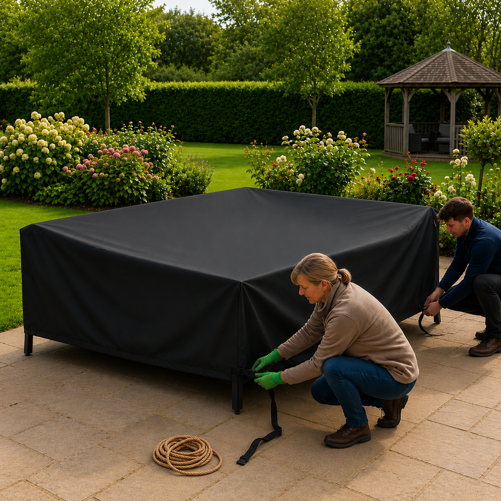 Heavy Duty Large Dining Set Cover – Black – Weatherproof Polyethylene – Outdoor Protection
