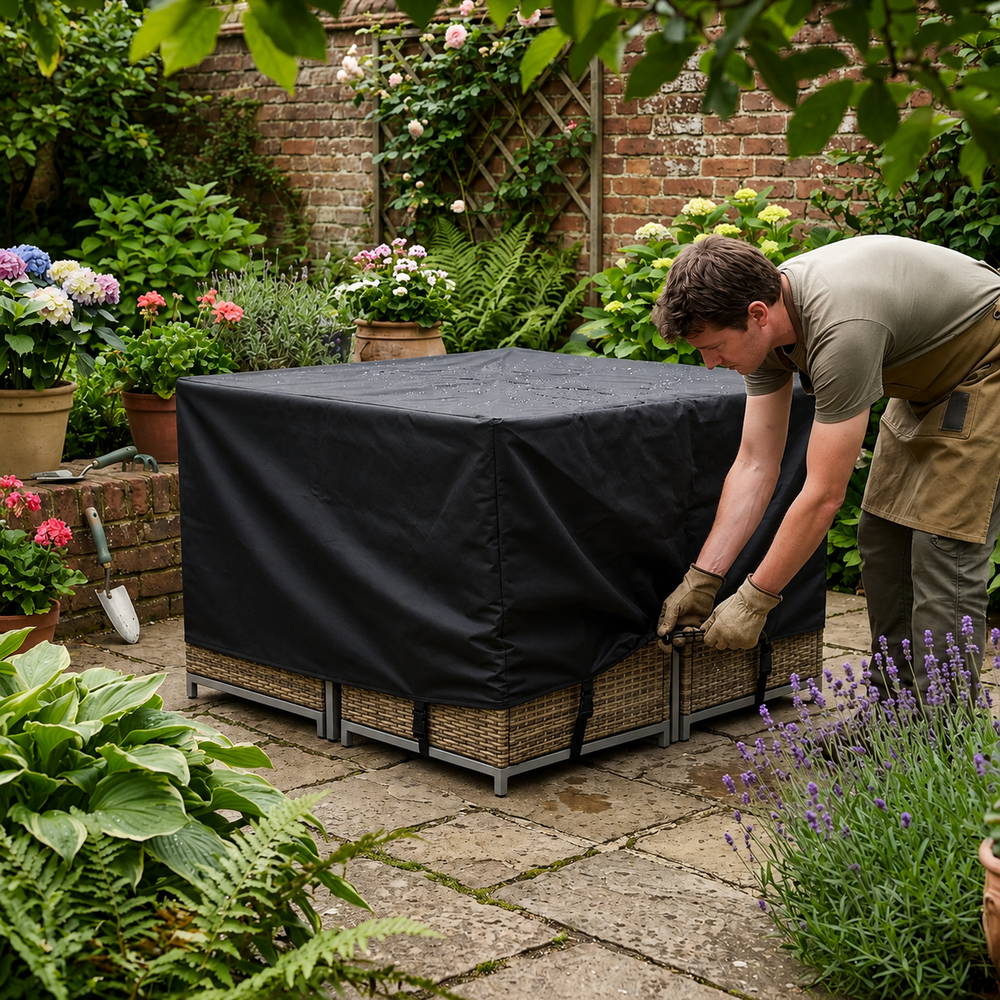 Large Cube Set Cover – Black – Super Tough Waterproof – Outdoor Furniture Protection