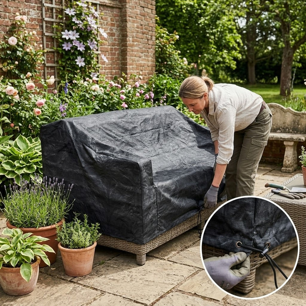 2 Seater Large Sofa Cover – Black – Heavy Duty Polyethylene – Garden Furniture Protection