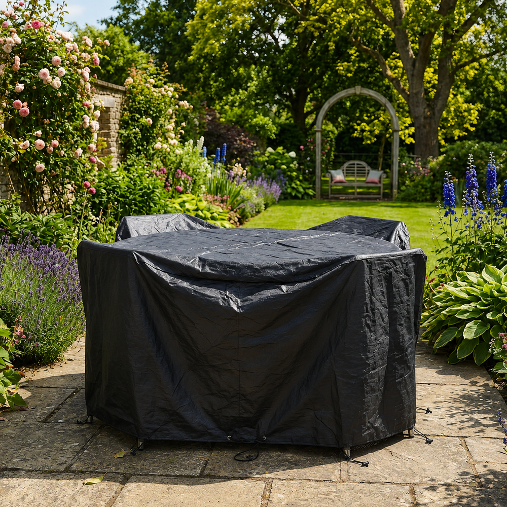 Round Furniture Set Cover – Black – Heavy Duty Polyethylene – Outdoor Protection