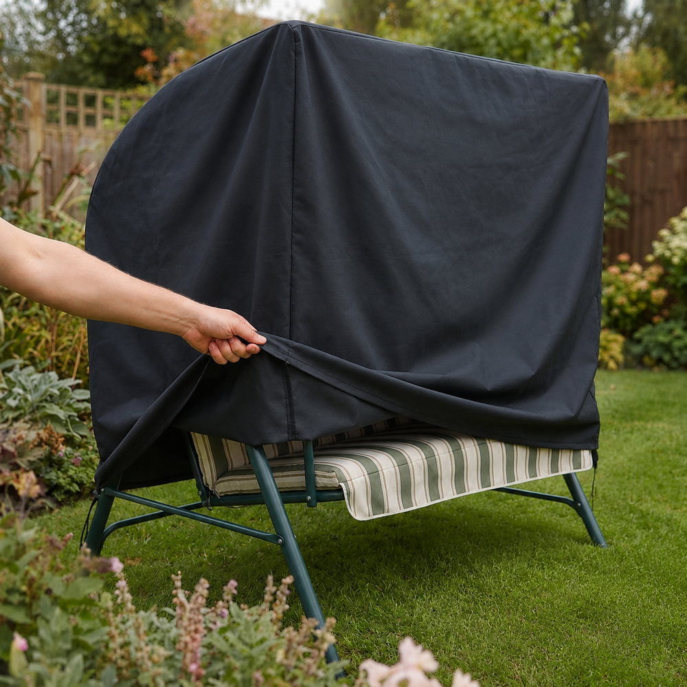 Heavy Duty Swing Seat Cover – 3-4 Seater Black – Weatherproof Protection
