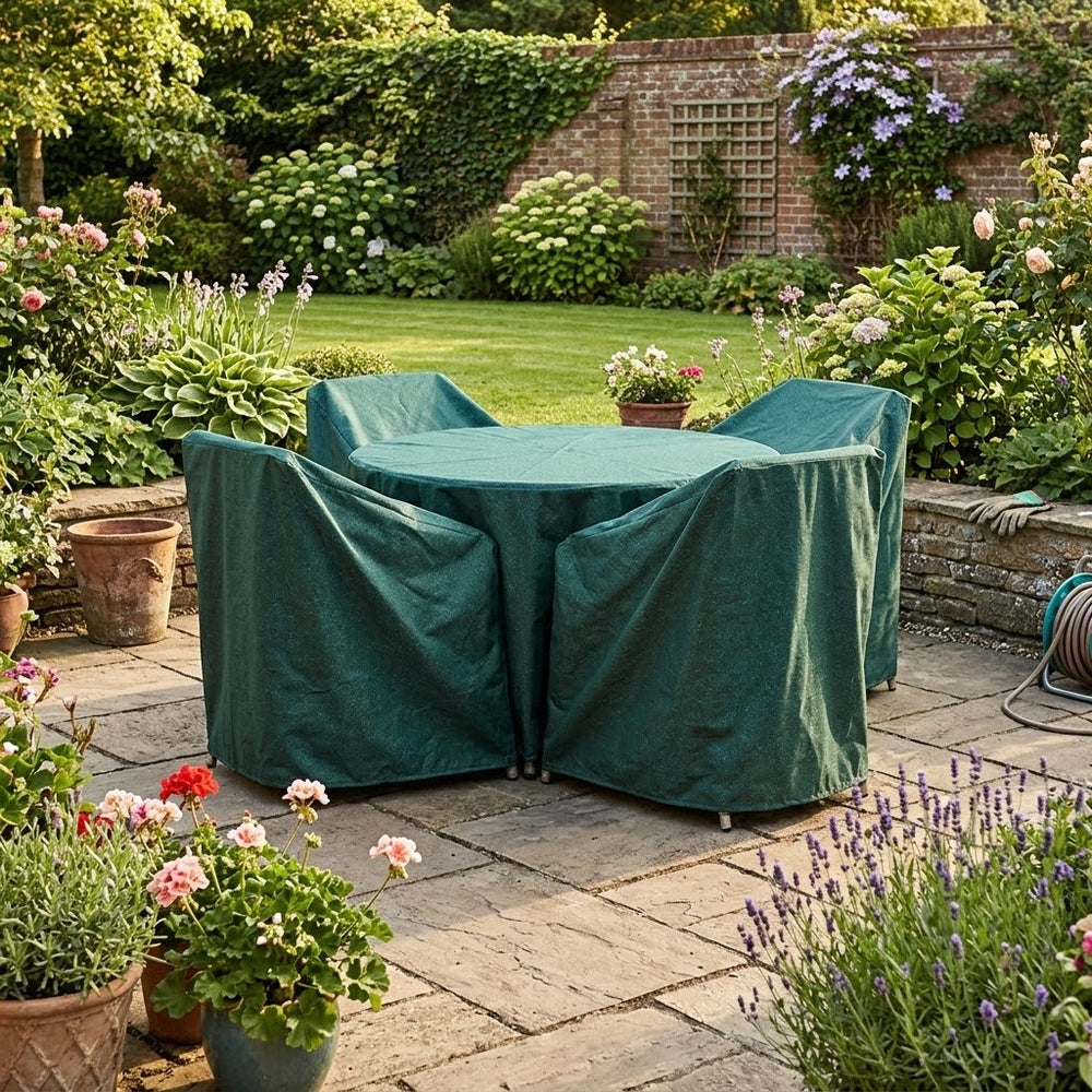 Round Furniture Set Cover – 4-6 Seater, Green – Heavy Duty Protection – Outdoor Use