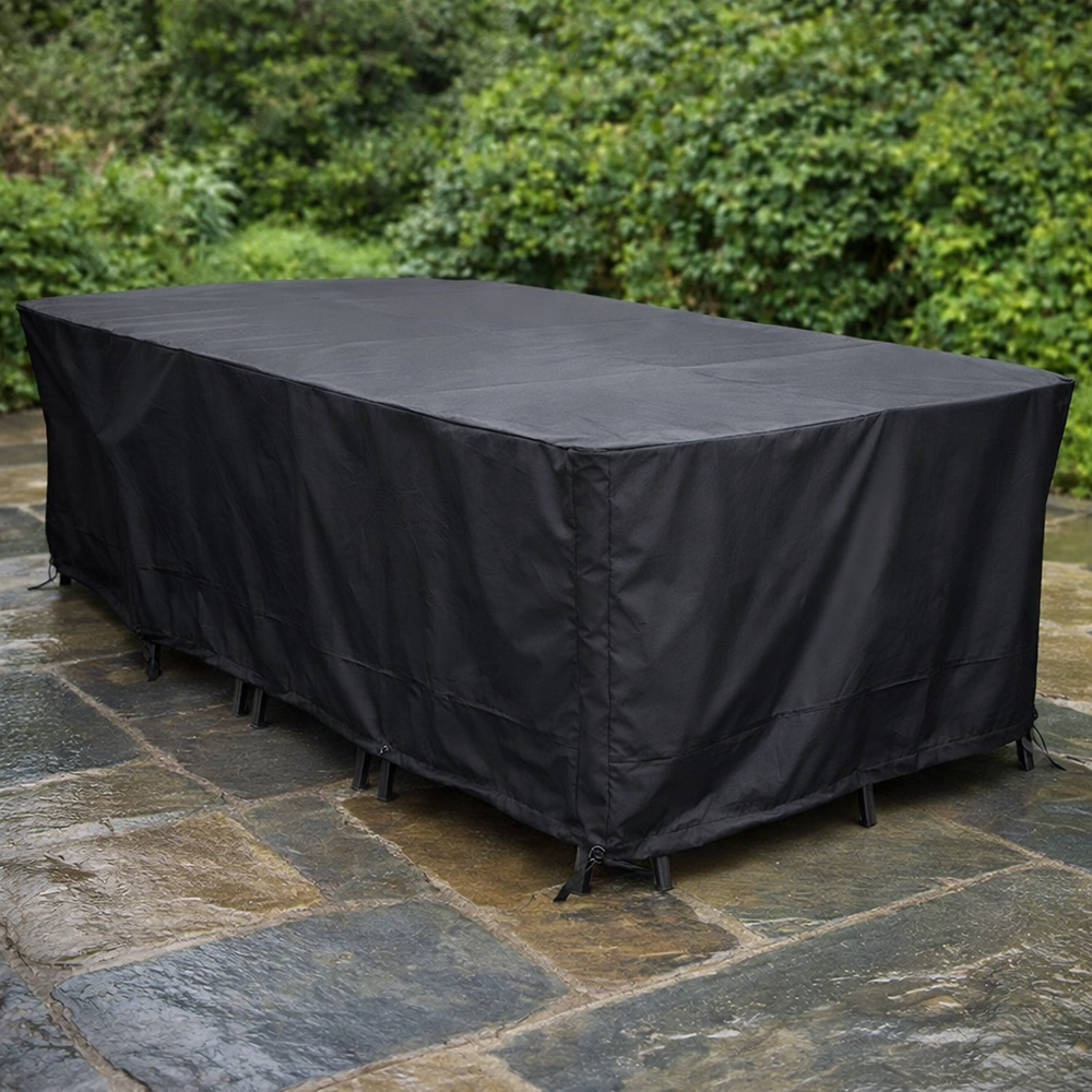 Heavy Duty 8-10 Seater Rectangular Furniture Cover – Black – Multi-Layered Polyethylene – Outdoor Dining Protection