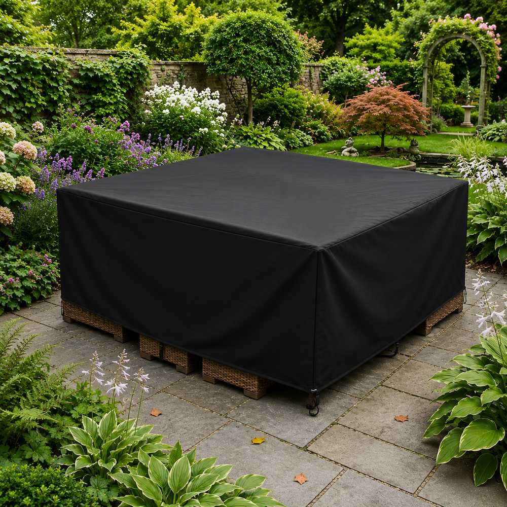 Heavy Duty Square Dining Set Cover – 210x210cm Black – Weatherproof Protection