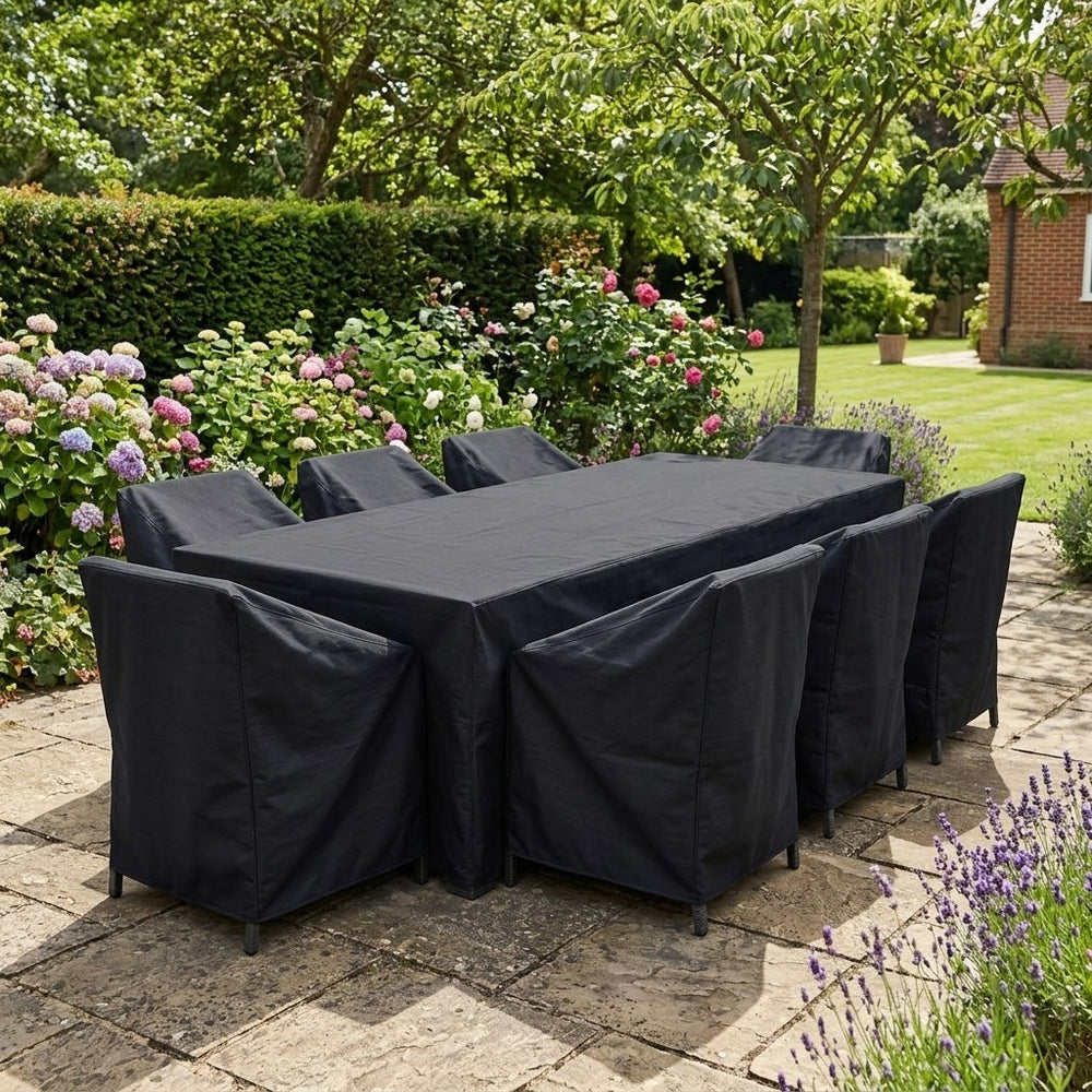 Heavy Duty 8 Seater Rectangular Furniture Cover – Black – Super Tough Material – Outdoor Dining Protection