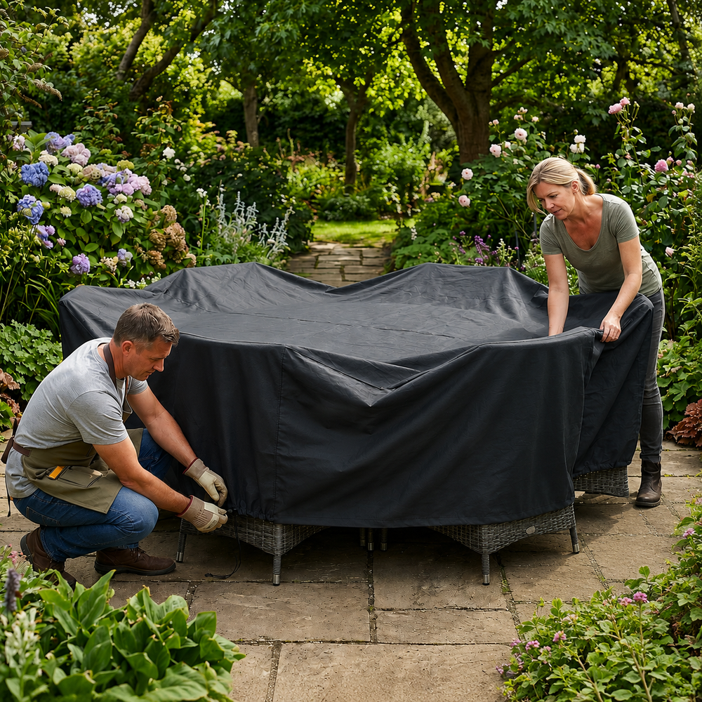 Round Furniture Set Cover – 6 Seater Black – Heavy Duty Waterproof – Garden Protection