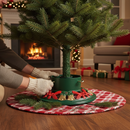 Premium Heavy Duty Cast Iron Christmas Tree Stand with Water Reservoir for Trees Up to 8ft Tall - Hand Painted Red Green Gold