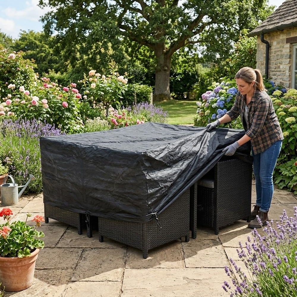 Heavy Duty 6 Seater Rectangular Cube Set Cover – Black – Multi-Layered PE – Outdoor Furniture Protection