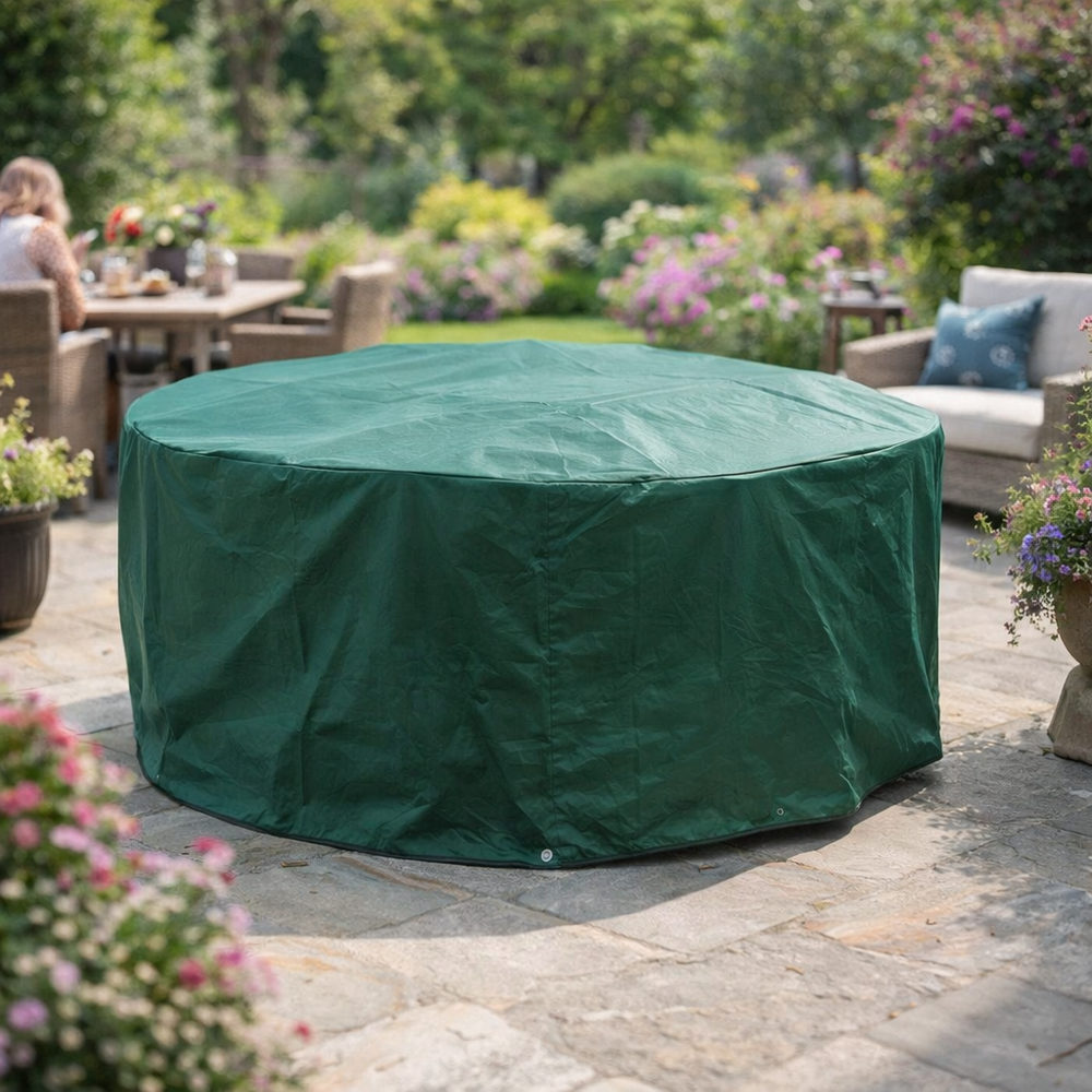 Heavy Duty Round Furniture Set Cover – 4-6 Seater, Green – Waterproof Protection
