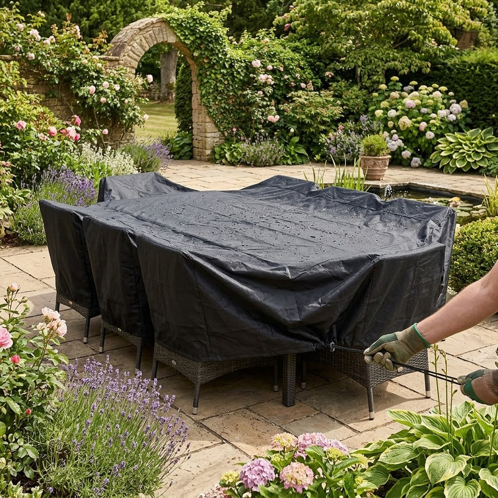 Heavy Duty 8-10 Seater Rectangular Furniture Cover – Black – Multi-Layered Polyethylene – Outdoor Dining Protection