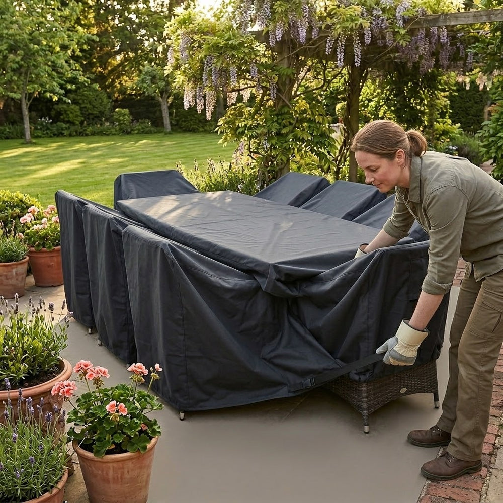 Heavy Duty 8 Seater Rectangular Furniture Cover – Black – Super Tough Material – Outdoor Dining Protection