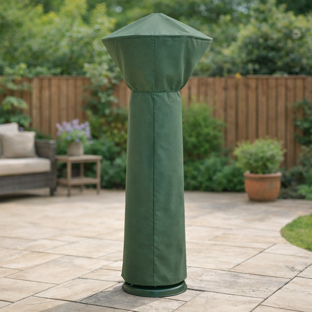 Round Patio Heater Cover – Green/Black – PVC Backed Polyester – All Weather Protection