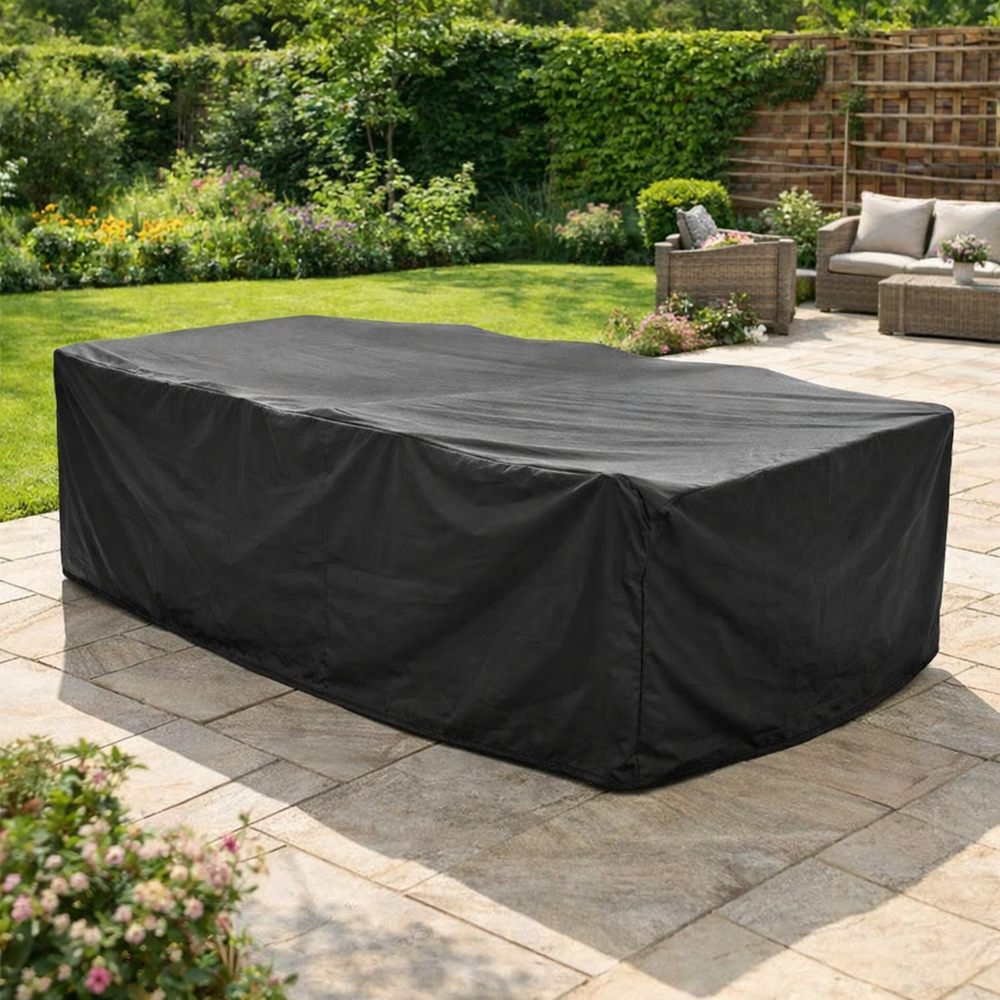 Heavy Duty 8-10 Seater Rectangular Furniture Cover – Black – Multi-Layered Polyethylene – Outdoor Dining Protection