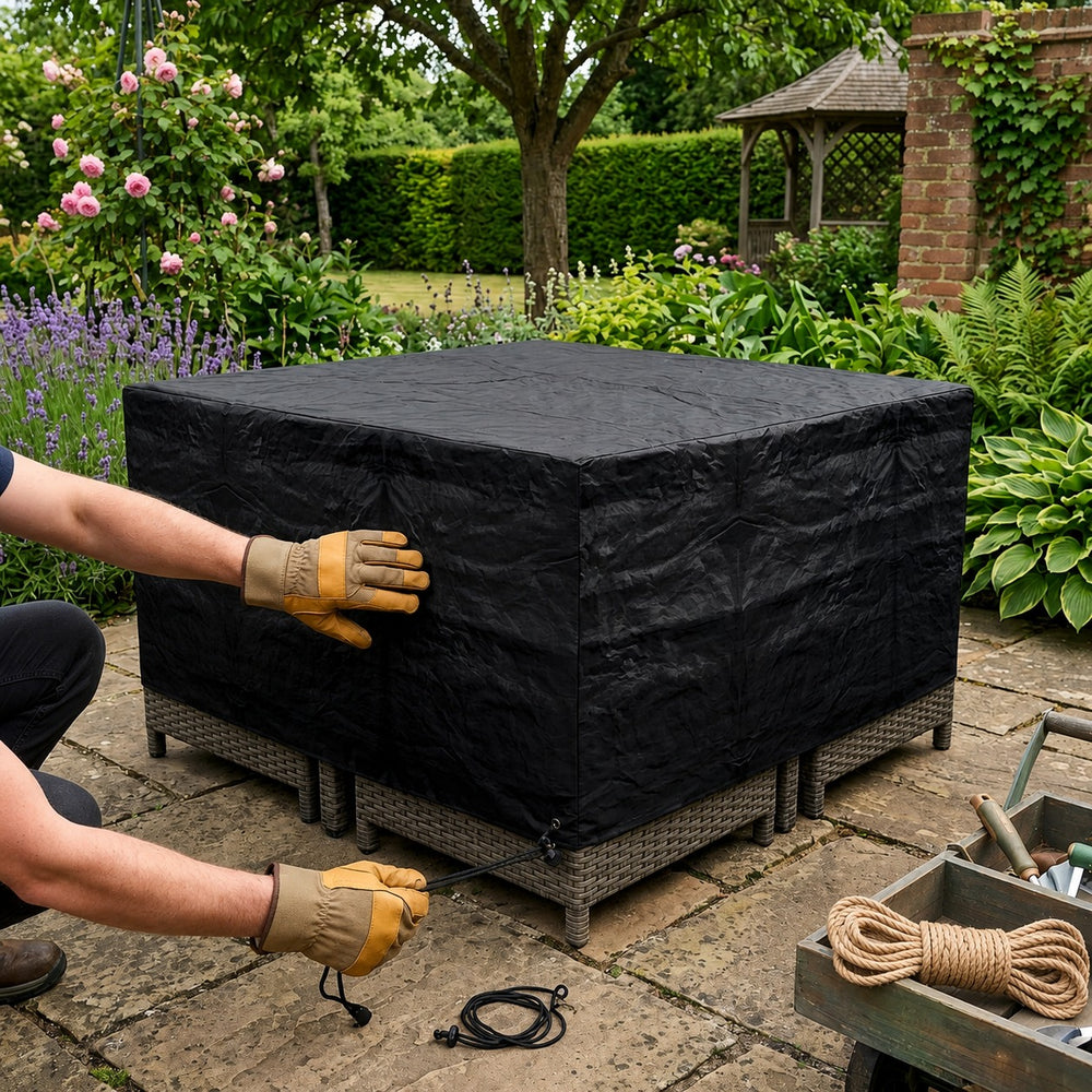 Heavy Duty 4 Seater Cube Set Cover – Black – Polyethylene – Outdoor Protection