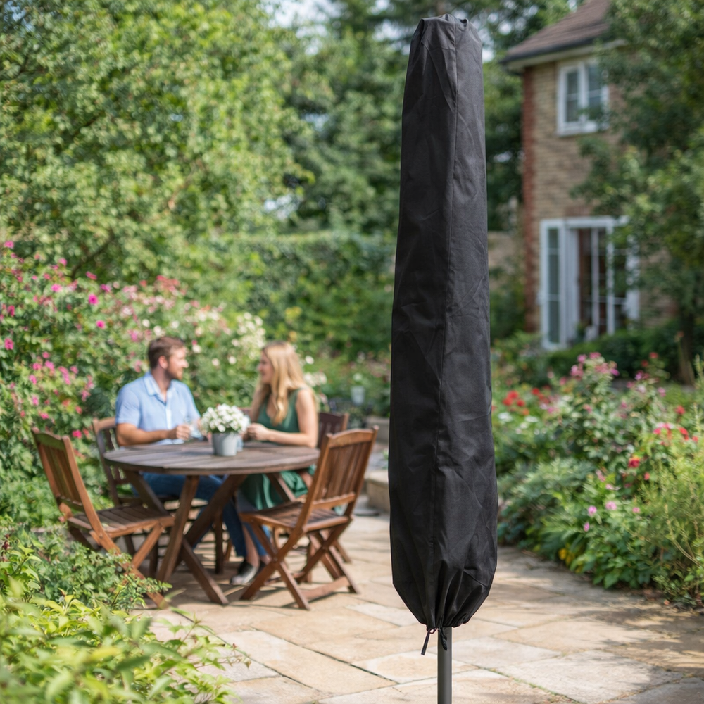 Large Parasol Cover – Black – Heavy Duty Polyethylene – Outdoor Protection