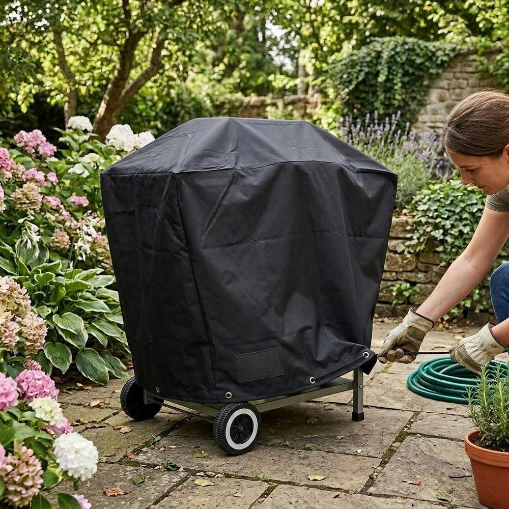 Super Tough Medium Green BBQ Cover – Heavy Duty Waterproof Barbecue Cover 124cm x 61cm x 91cm with UV Protection & Drawstring Cord Locks