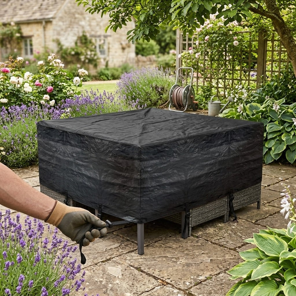 Heavy Duty 6 Seater Rectangular Cube Set Cover – Black – Multi-Layered PE – Outdoor Furniture Protection