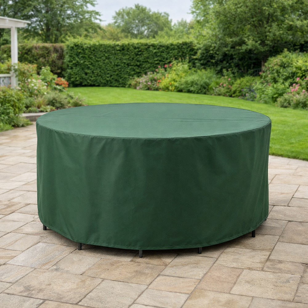 Circular Patio Set Cover – 8 Seat – Green Polyester – Weather Protection