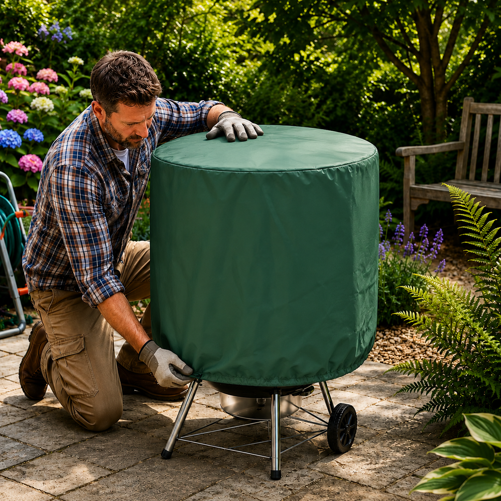 Heavy Duty Kettle Barbecue Cover – Green – Polyethylene Protection – Outdoor BBQ Safeguard