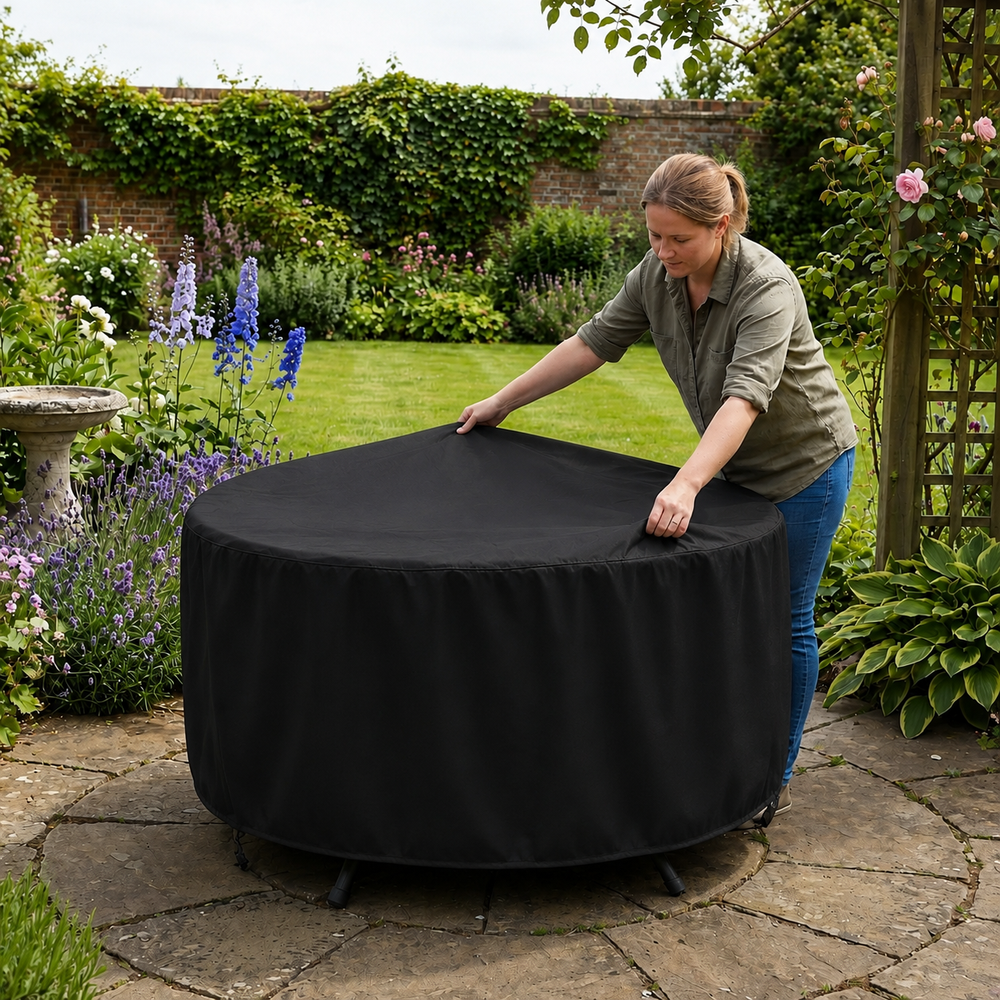 Circular Table Cover – Black – Heavy Duty Waterproof – Outdoor Furniture Protection