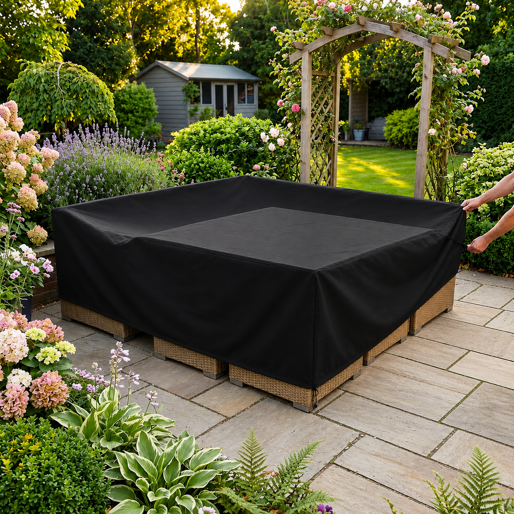 Heavy Duty Square Dining Set Cover – 210x210cm Black – Weatherproof Protection