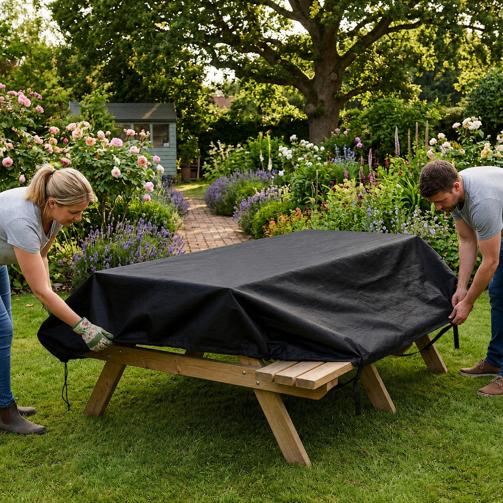7 Seater Picnic Table Cover – Black – Heavy Duty Polyethylene – Outdoor Protection