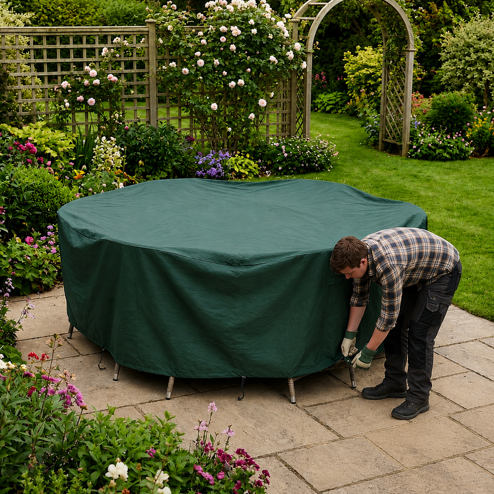 Heavy Duty Round Furniture Set Cover – 4-6 Seater, Green – Waterproof Protection