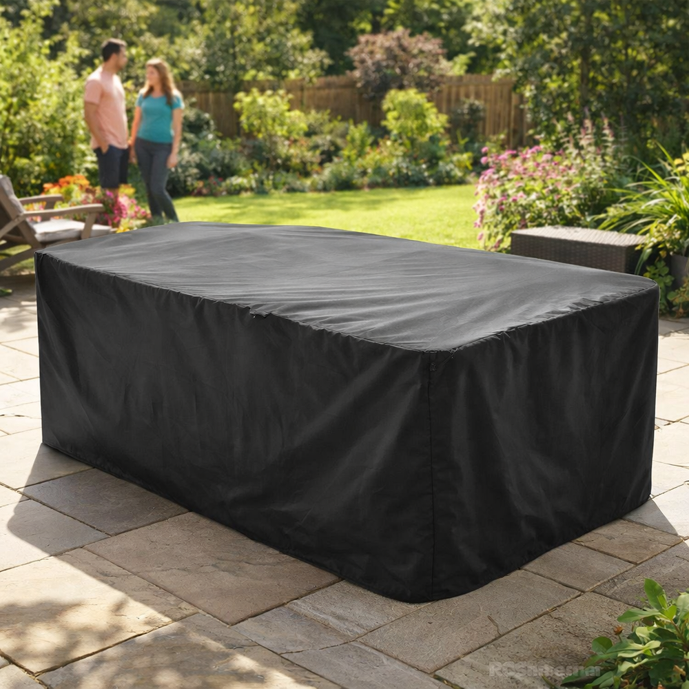 Heavy Duty 6 Seater Rectangular Furniture Cover – Black – Waterproof Protection