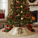Premium Glitter Effect Christmas Tree Skirt 56cm Diameter with Elegant Bow Detail for Festive Decoration