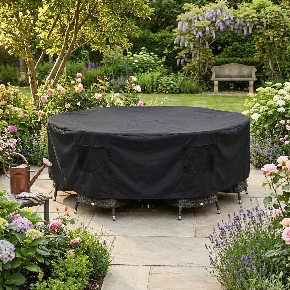Round 8 Seater Furniture Set Cover – Black – Super Tough Protection – Outdoor Use