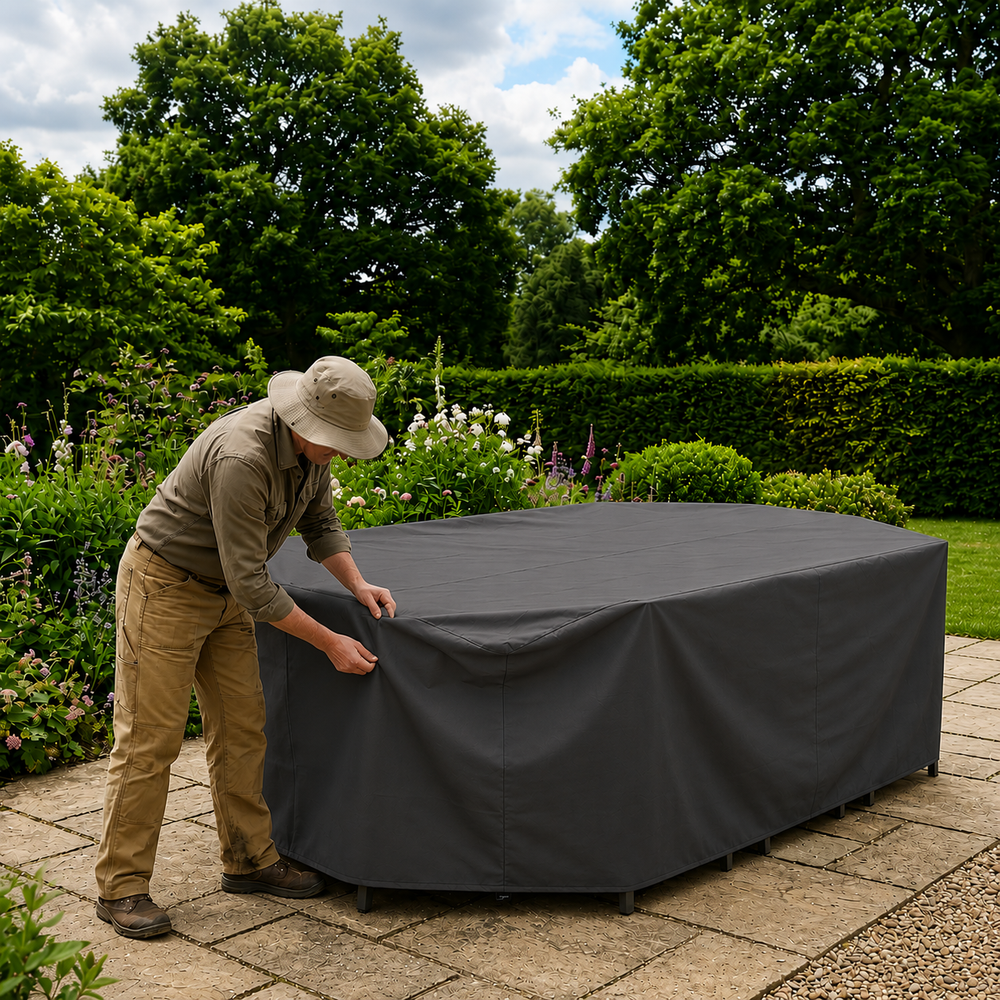 Rectangular Patio Set Cover – 8 Seat Charcoal – Durable Polyester – Outdoor Protection