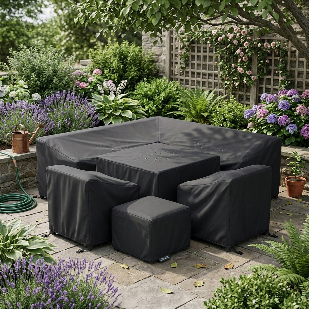 Large Square Dining Set Cover – Black – Super Tough Waterproof – Outdoor Protection
