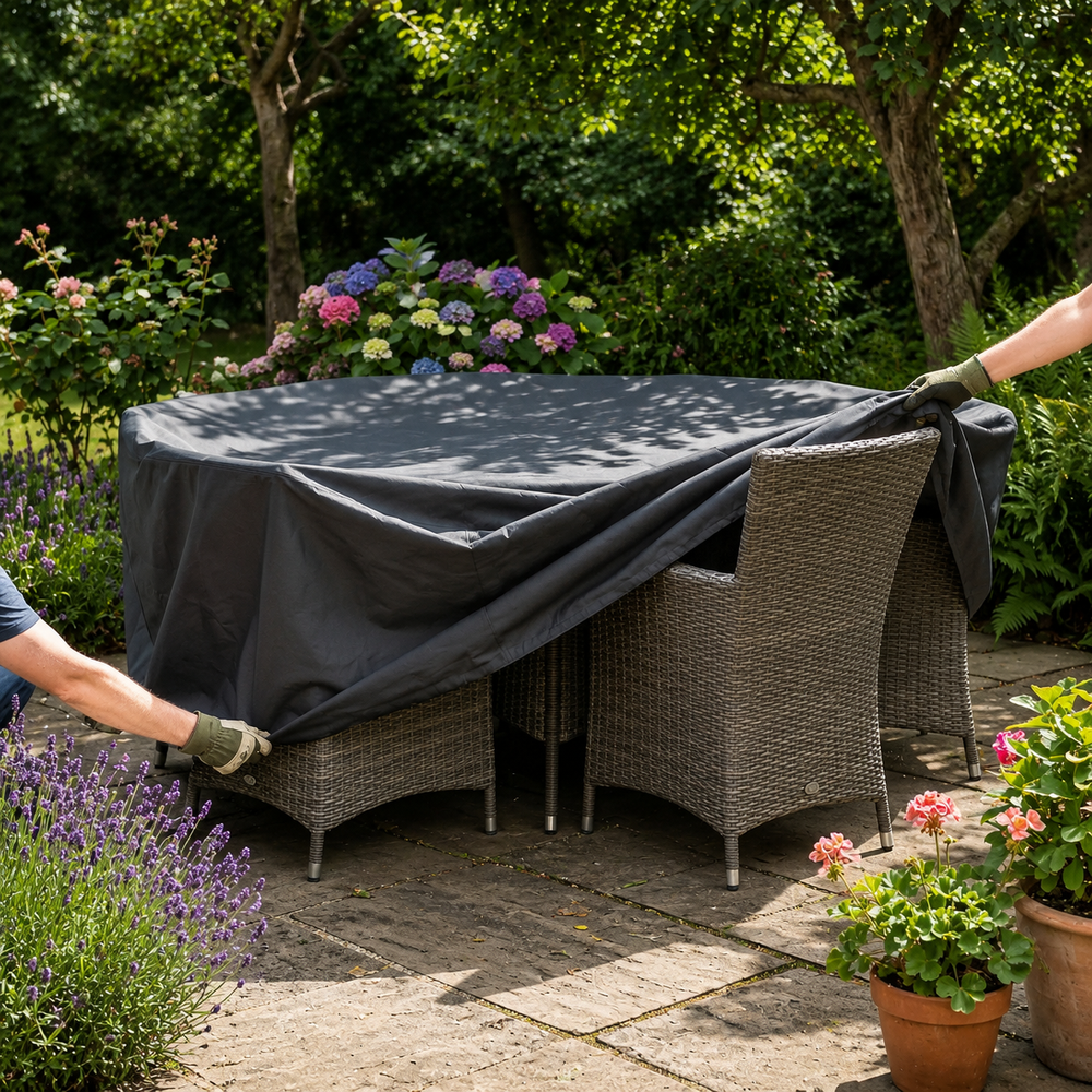 Circular Patio Set Cover – 6-8 Seat – Charcoal Polyester – Outdoor Protection
