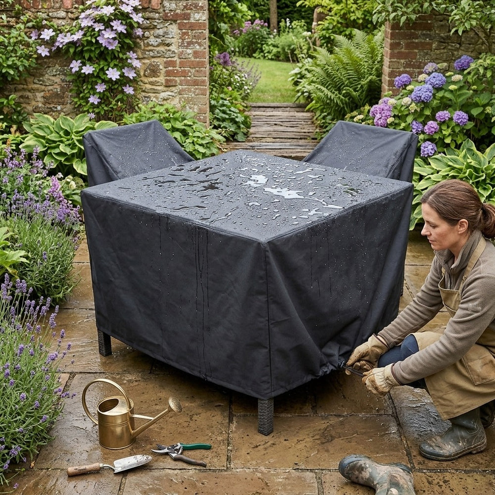 Small Square Dining Set Cover – Black – Super Tough Waterproof – Outdoor Furniture Protection