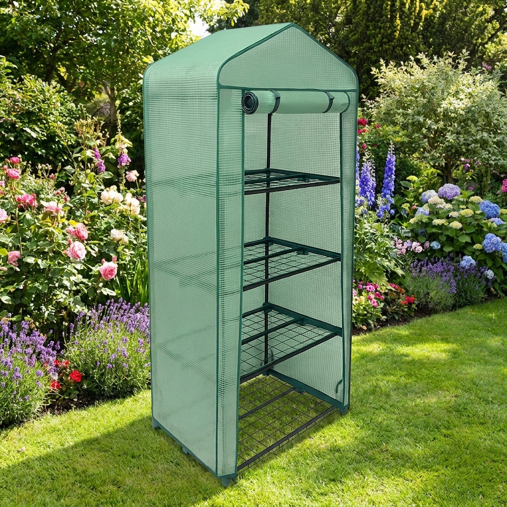 4-Tier Greenhouse with PE Cover for Outdoor Plant Storage