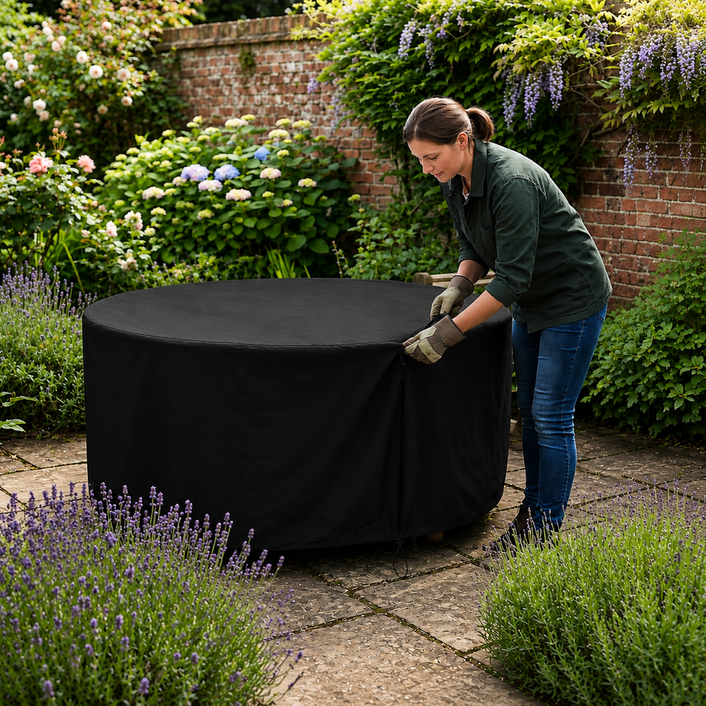 Circular Table Cover – 4/6 Seat Black – Heavy Duty Protection – Outdoor Use