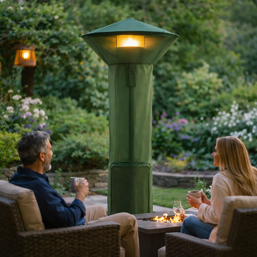Round Patio Heater Cover – Green/Black – PVC Backed Polyester – All Weather Protection