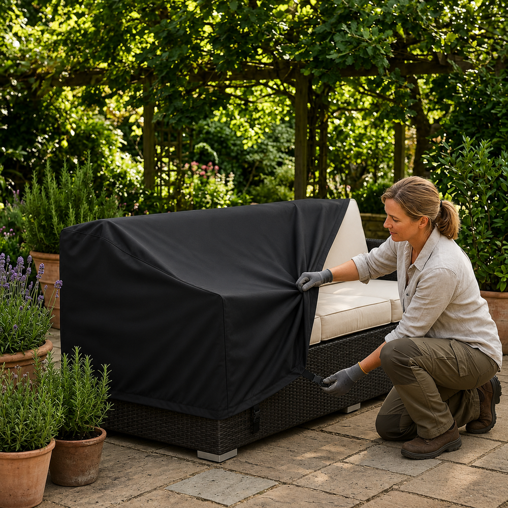 Heavy Duty 2-3 Seater Large Sofa Cover – Black – Polyethylene – Outdoor Protection