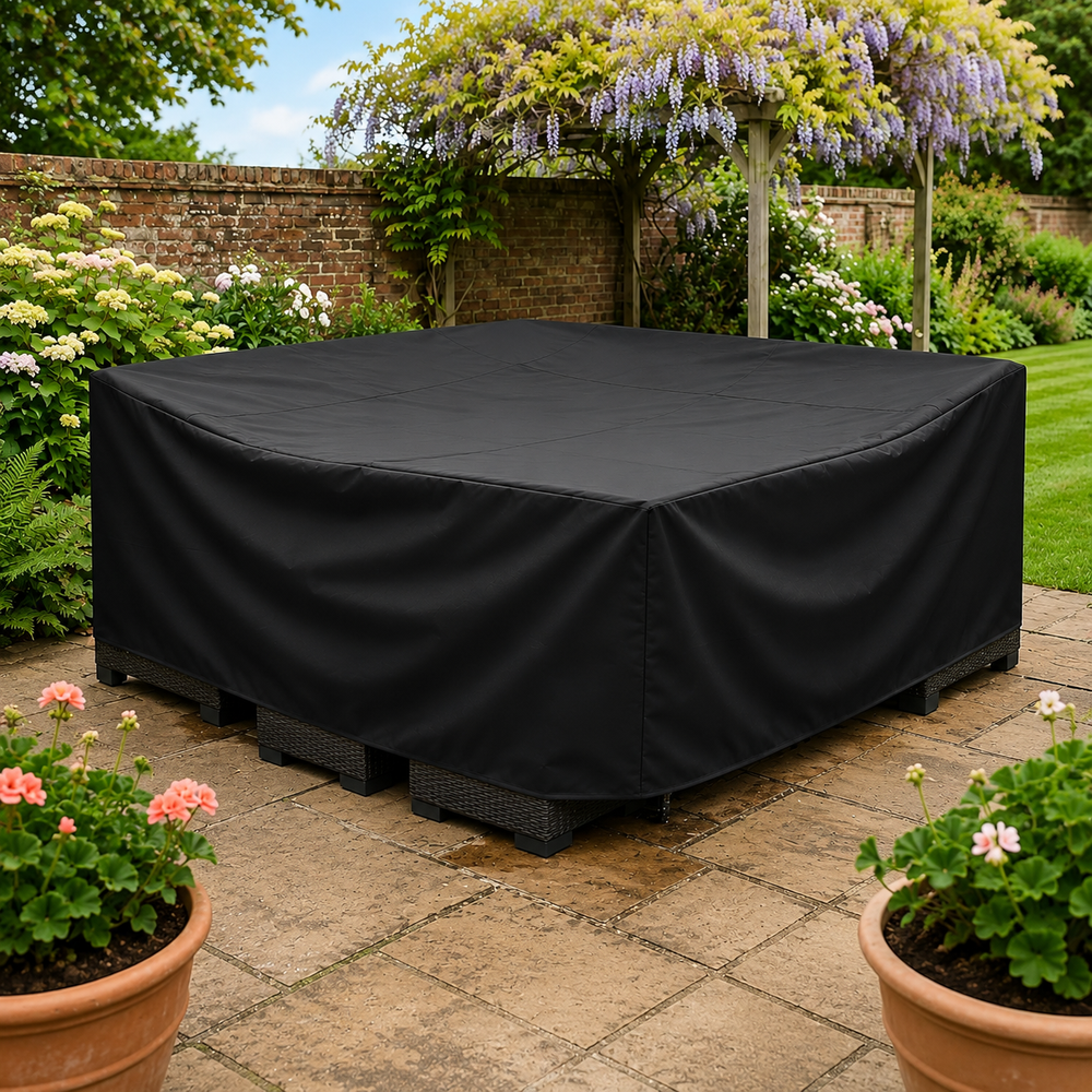 Compact Square Dining Set Cover – Black – Heavy Duty Polyethylene – Outdoor Protection