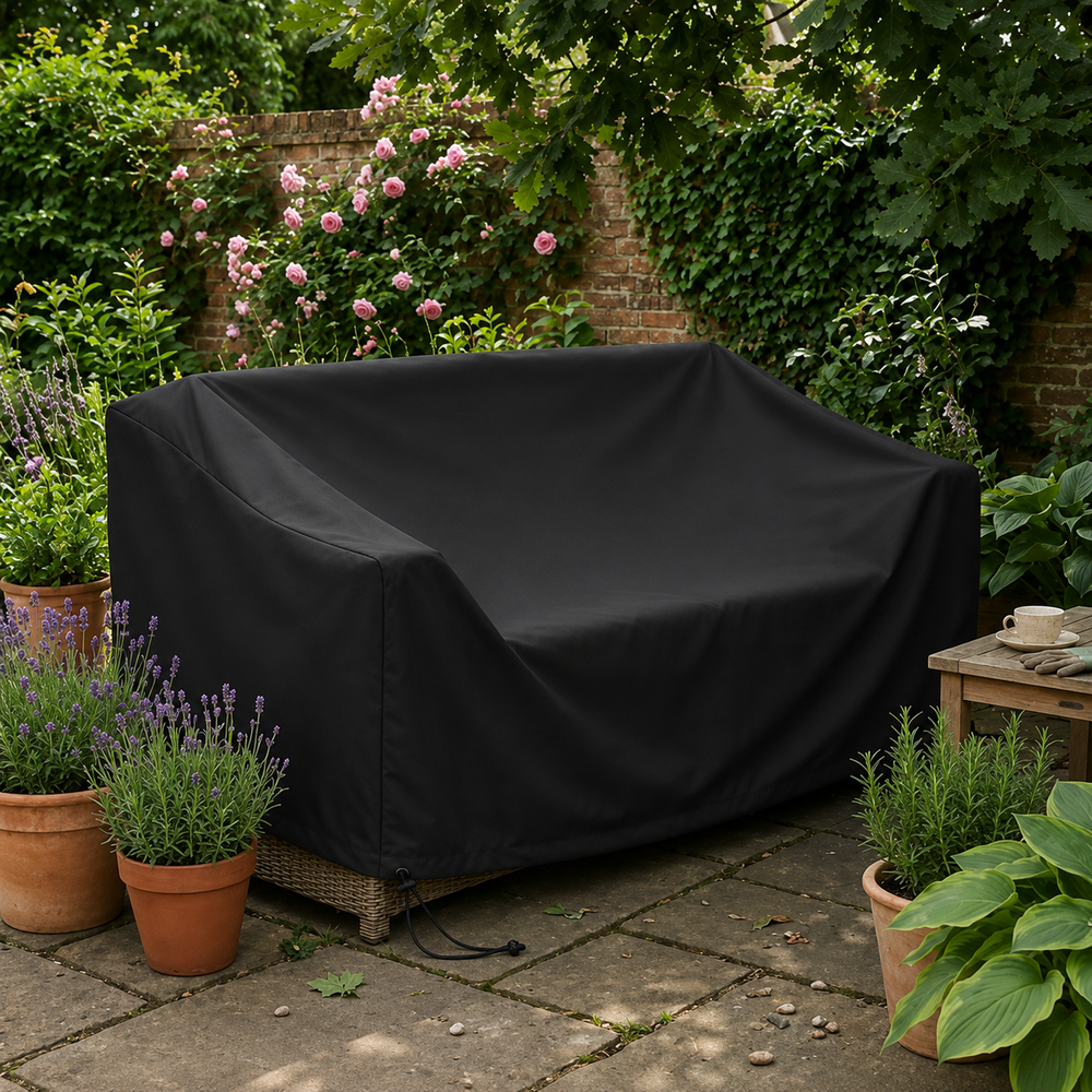 2 Seater Large Sofa Cover – Black – Heavy Duty Polyethylene – Garden Furniture Protection