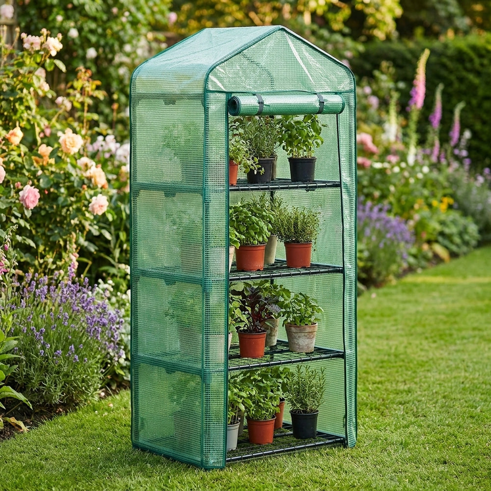 4-Tier Greenhouse with PE Cover for Outdoor Plant Storage - detail view