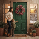 Premium 50cm Deep Red Foliage Wreath with Elegant Gold Glitter for Seasonal Decor