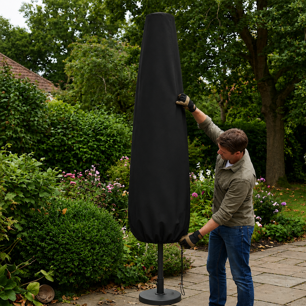 Large Parasol Cover – Black – Heavy Duty Polyethylene – Outdoor Protection