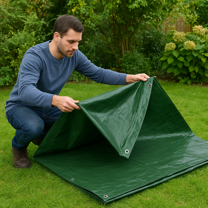 Heavy Duty Green & Brown Tarpaulin 250gsm – UV Protected, Rotproof, Waterproof Tarp Sheet for All-Weather Outdoor Protection
