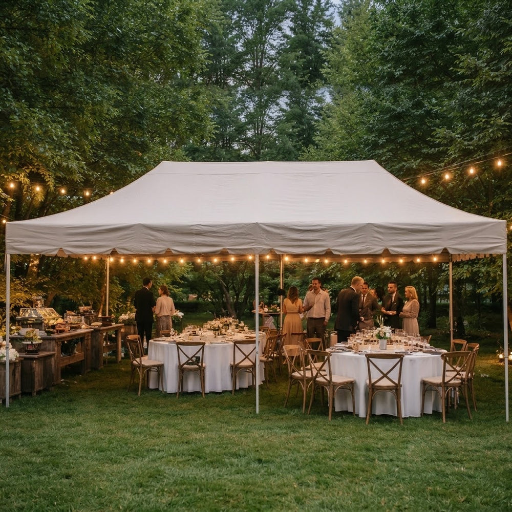 Extra Large 4x8m Peaked Valance Pop-Up Gazebo - Latte