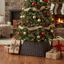 Premium Faux Rattan Folding Christmas Tree Skirt with Easy Storage Design - Greige Color, 48cm Square Base